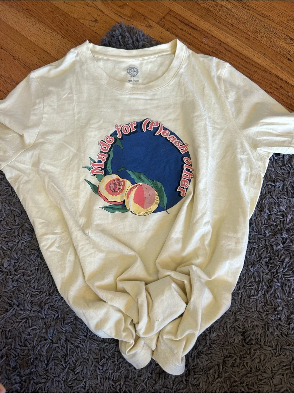 Tory Burch Cream/Yellow Short-Sleeve Tee with Peach Graphic Large